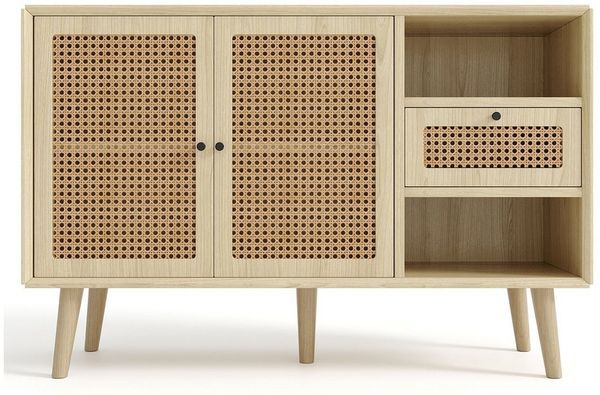 Tongtong Sideboard verstellbare Ablagen,Eiche,120x 40x80cm, Kommode mit 1 Schubladen und 2 Magnetische Türen