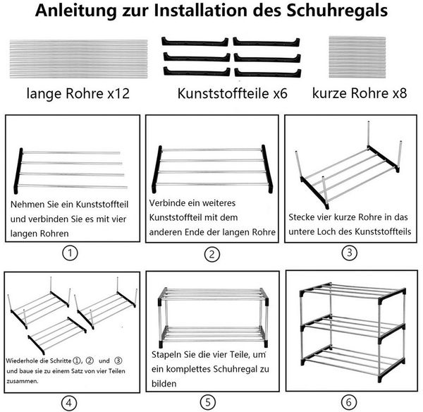Venkuber Schuhregal Schuhregal, 3-stöckig, stapelbar und platzsparend, vielseitig, Platzsparend, 4-stöckig, vielseitig für Schuhe, Taschen und mehr