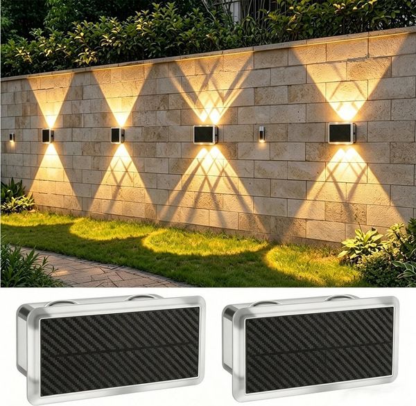 oyajia LED Außen-Wandleuchte Solar Wandleuchte Aussen 2/4 Stück, Einstellbar Solarlampen für Außen, LED fest integriert, RGB, RGB 7 Farben Solarleuchte für Zaun Wand Terrasse Garten Balkon Deko