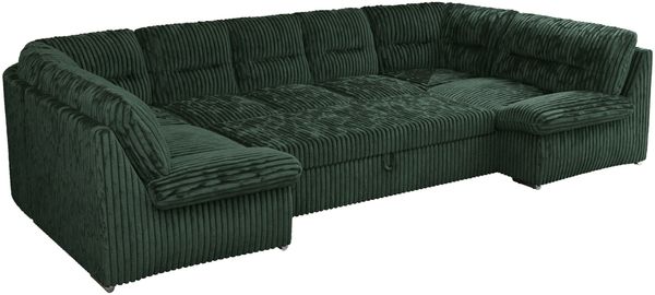 Ecksofa, Sofa big XXL, Wellenfedern, Wohnlandschaft XXL, mit Schlaffunktion - COMODO U - Grün Cord Bild 5