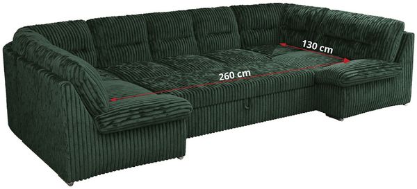 Ecksofa, Sofa big XXL, Wellenfedern, Wohnlandschaft XXL, mit Schlaffunktion - COMODO U - Grün Cord Bild 8