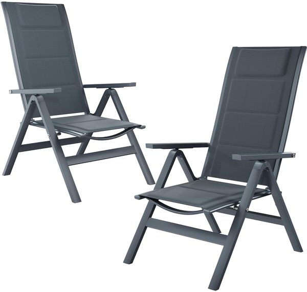JUMMICO 4er Set Aluminium Gartenstuhl Hochlehner 5-Fach Verstellbarer Rückenlehne,Gartenstühle Atmungsaktiv Wetterfest Klappbar Anti-Rutsch für Terrasse und Garten Belastbar 150 KG Grau