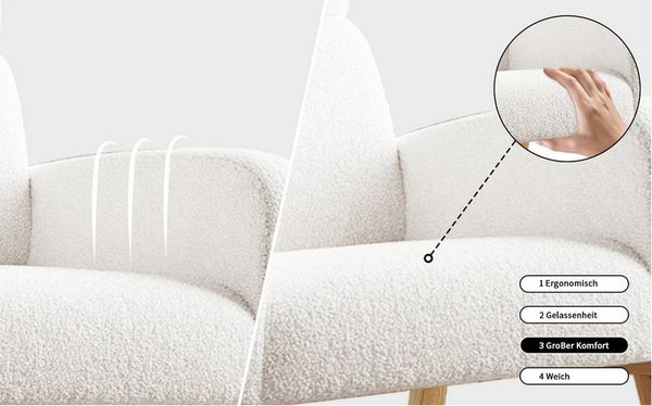 FUROKOY Schaukelsessel Schaukelstuhl mit Massivholzfüßen, für Schlafzimmer (Set, 1-St), 2 Seitentaschen,Teddystoff,Beige