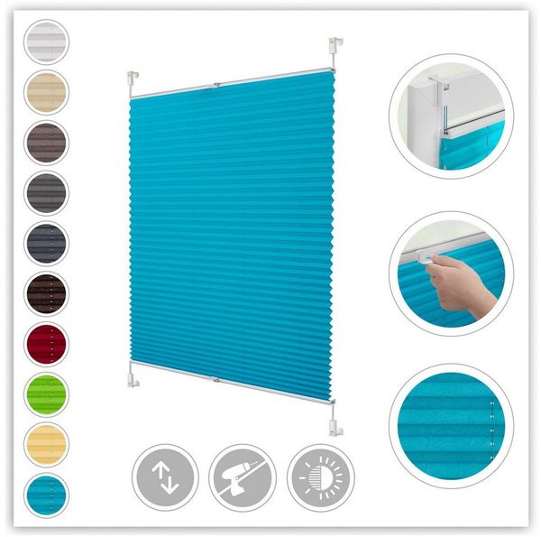 Lichtblick Sonnenschutzsysteme GmbH Plissee Nizza 45 cm x 130 cm (BxL) Blau Tageslicht; einfache Installation mit Klemmträgern; verspannt
