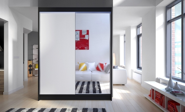 Kleiderschrank Metropolis I, ohne Beleuchtung, Farbe: Schwarz / Weiß