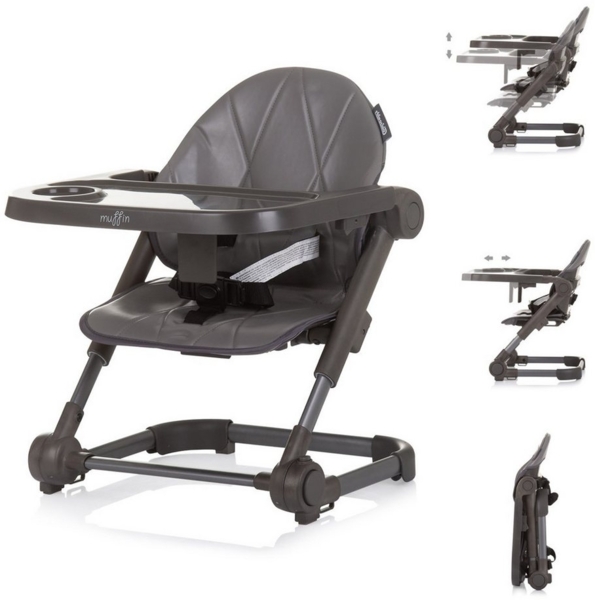 Chipolino Kinderstuhl, Booster Muffin klappbar, Gurt, höhenverstellbar, Tablett beige