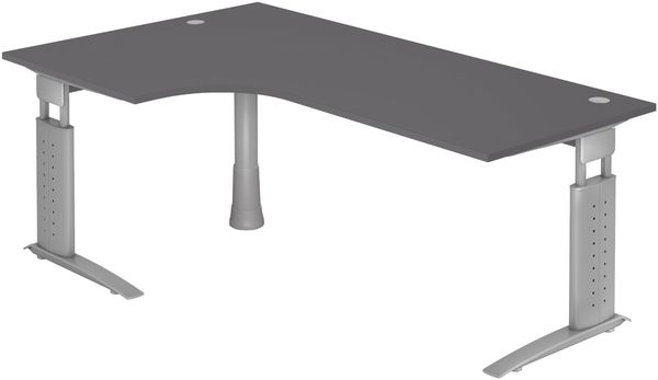 bümö höhenverstellbarer Eckschreibtisch U-Serie 200x120 graphit, Gestell in Silber - Schreibtisch L Form, großer Tisch für's Büro, Computertisch höhenverstellbar, US-82-G-S