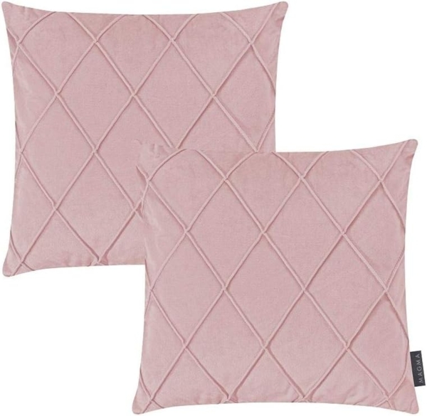 MAGMA Kissenhüllen NOBLESS samtig weich kuschelig einfarbig Rautenmuster - ca. 40 x 40 cm - 2er Set altrose