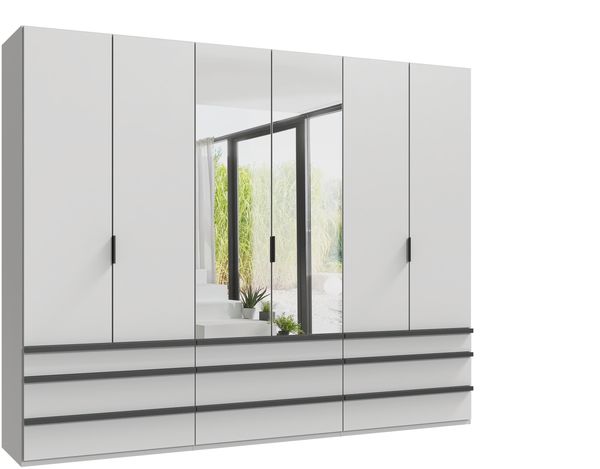 Falttürenschrank >OXFORD< in WEISS mit Spiegel - 300x216x58cm (BxHxT)