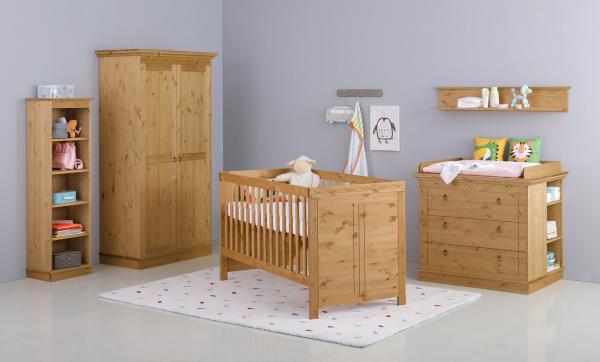Lüttenhütt Babyzimmer-Komplettset Indra, FSC® zertifiziertes Massivholz, zum Jugendzimmer umgestaltbar, (Spar-Set, 7-tlg, Kleiderschrank, Bett, Kommode + Aufsatz, Unterbau-, Wand- & Standregal), massive Kiefer, 7-teilges Set, zertifizierte Qualität, la... Bild 1