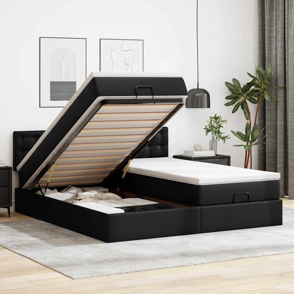 vidaXL Ottoman-Bett mit Matratzen & LEDs Schwarz 180x200 cm Kunstleder 3312805