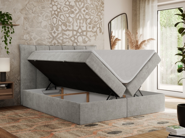 Boxspringbett, Polsterbett mit Bettkasten - PREMIUM-10 - 120x200cm - Hellgrau Stoff - H4 Bild 2