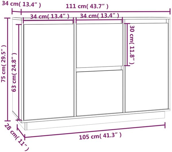 vidaXL Sideboard Schwarz 111 x 34 x 75 cm Massivholz Kiefer [814313] Bild 10