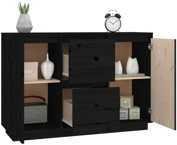vidaXL Sideboard Schwarz 111 x 34 x 75 cm Massivholz Kiefer [814313] Bild 5