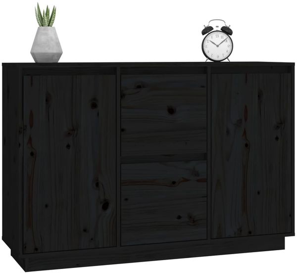 vidaXL Sideboard Schwarz 111 x 34 x 75 cm Massivholz Kiefer [814313] Bild 4