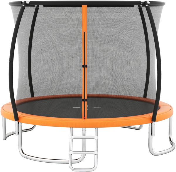 Trampolin outdoor mit Leiter Gartentrampolin rund mit Sicherheitsnetz Randabdeckung & Metallrahmen Ø366cm Orange