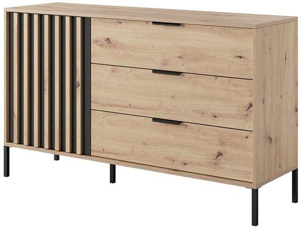 Lomadox Kommode TALCA-167, Eiche Dekor anthrazit Metallgriffe Metallfüße Lamellen