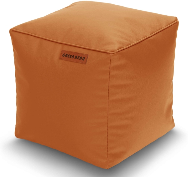 Green Bean® Sitzhocker aus Kunstleder - Pouf mit EPS Perlen Füllung - 40 x 40 cm - perfekte Ergänzung zum Sitzsack - Cognac