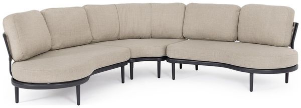 Gartenecksofa Soileni - Aluminium, Seilgeflecht, Olefin-Stoff, Anthrazit