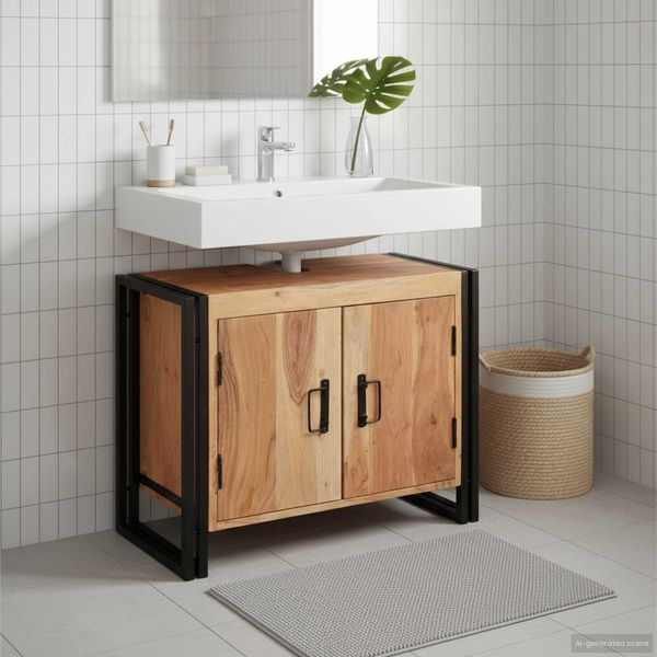 vidaXL Waschbeckenunterschrank Braun 71 x 33 x 58 cm Massivholz Akazie 4102767