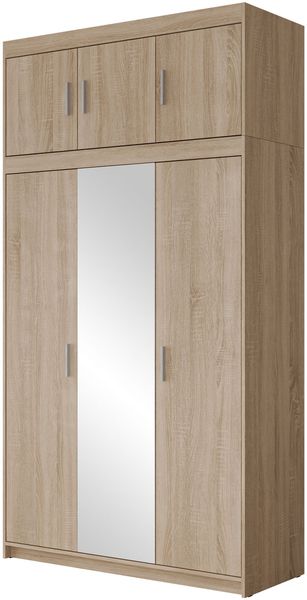 Kleiderschrank Elena 3D mit Spiegel (Farbe: Sonoma Eiche, mit Schrankaufsatz)