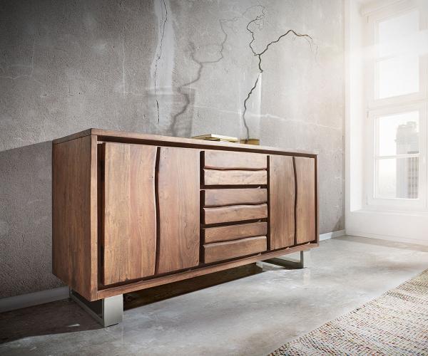 Sideboard Live-Edge 147 cm Akazie Braun 3 Schübe 2 Türen