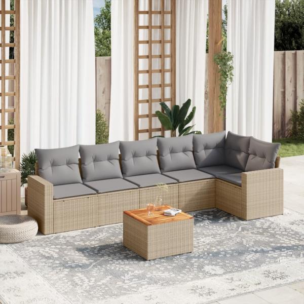 vidaXL 7-tlg. Garten-Sofagarnitur mit Kissen Beige Poly Rattan 3256465