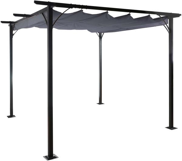 Pergola HWC-C42, Garten Pavillon, stabiles 6cm-Gestell + Schiebedach ~ 3x3m grau