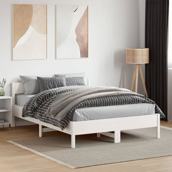 vidaXL Massivholzbett ohne Matratze Weiß 135x190 cm Kiefernholz 842771