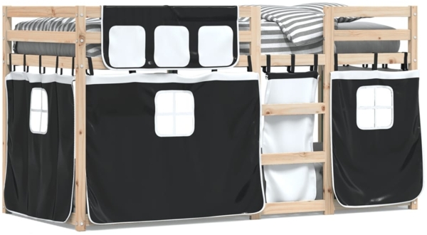 vidaXL Etagenbett mit Vorhängen Weiß & Schwarz 80x200 cm Kiefernholz 3283898