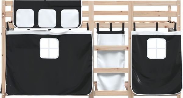 vidaXL Etagenbett mit Vorhängen Weiß & Schwarz 80x200 cm Kiefernholz 3283898 Bild 5