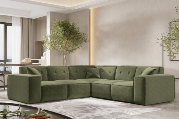 Ecksofa Designersofa CESINA in Stoff Perfect Harmony Waldgrün Seite Universal