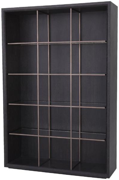 Casa Padrino Luxus Regalschrank mit 4 Glasregalen Anthrazitgrau / Kupferfarben 150 x 46 x H. 221,5 cm - Bücherschrank - Wohnzimmerschrank - Büroschrank - Luxus Schrank