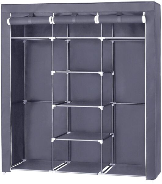 Songmics 'RYG12G' Stoffschrank mit 2 Kleiderstangen, grau,175 x 150 x 45 cm
