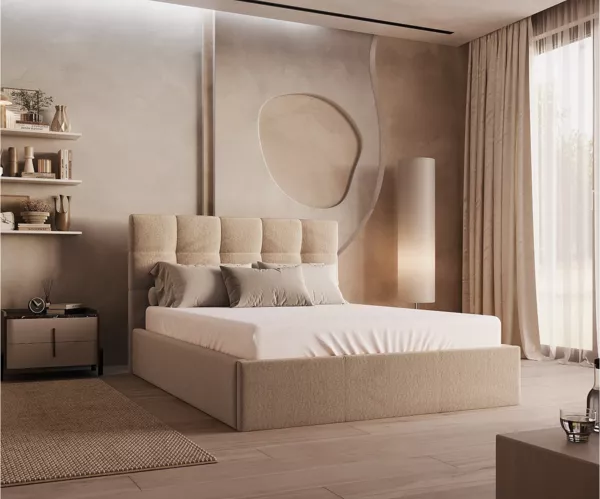 Vente-unique - MIRDAL Bett SamtStoff Beige - B 210 cm x H 104 cm x L 173 cm
