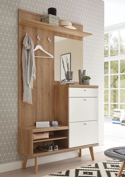 Flur Garderobe Merle 110cm eiche riviera weiß matt Spiegel Kompaktgarderobe