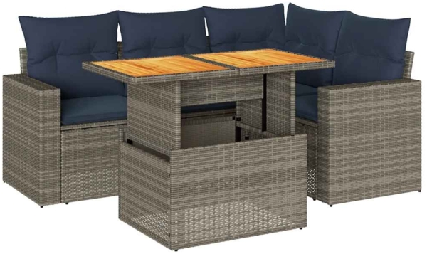 vidaXL 5-tlg. Garten-Sofagarnitur mit Kissen Grau Poly Rattan 3327036