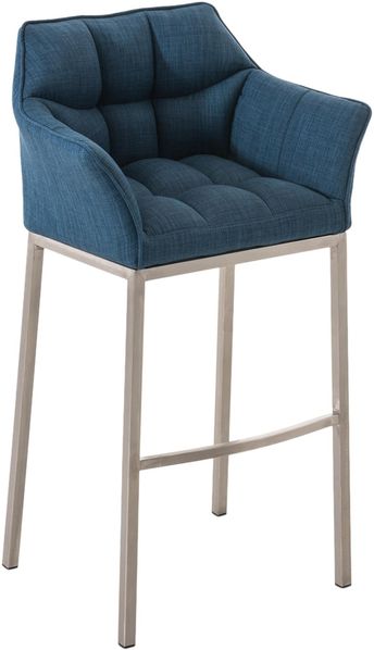 Barhocker GIBEL - Stoff Blau 64x48x110 cm Silber | Barstuhl Mit Lehne Tresenhocker Tresenstuhl Kneipenhocker Kneipenstuhl