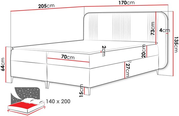 Boxspringbett Farik (Farbe: Magic Velvet 2257, Größe: 140 x 200) Bild 7