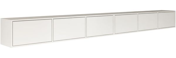 Selsey TV Lowboard Hängend Weiß 300 cm Minimalistisches Design mit Push-to-Open 16 mm Laminierte Spanplatten 6 Klappen Platzsparend Ideal für Wohnzimmer Matte Oberfläche Made in Europa