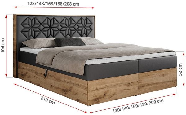 Boxspringbett mit Kopfteil und Topper, Polsterbett - NESSI - 120 x 200 cm - Dunkelgrau Kunstleder - H3 - Topper T25 Bild 5
