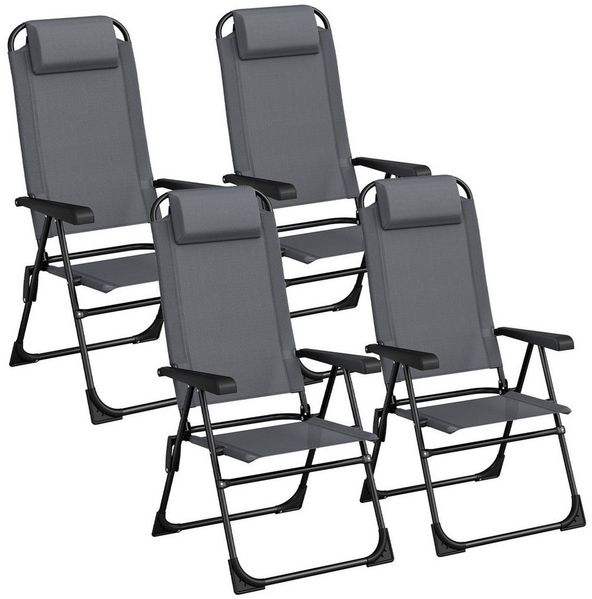 TLGREEN Campingstuhl Klappstuhl mit Kopfkissen, (5-stufig verstellbar Gartenstuhl Liegestuhl, 4 St), für Outdoor Balkon Strand bis 120 kg belastbar