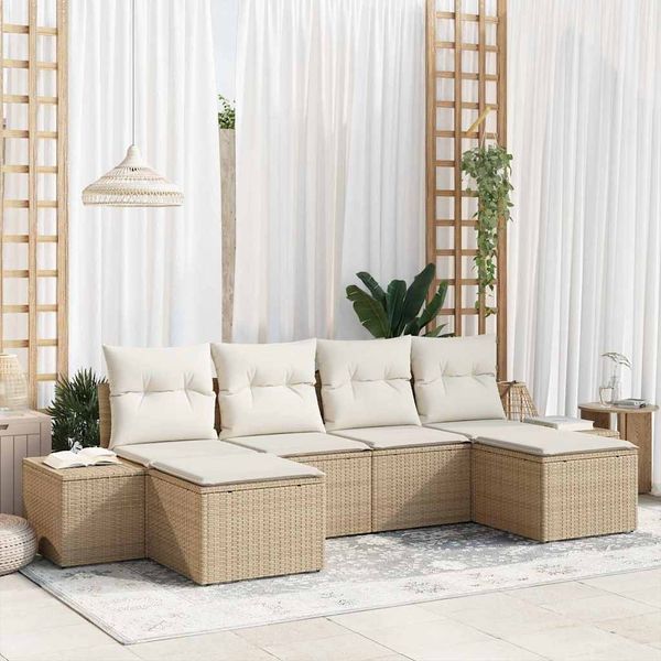 vidaXL Garten-Sofa-Set mit Kissen 4 pcs Beige und Creme Poly-Rattan 3355840