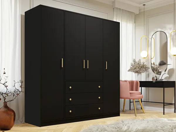 Vente-unique - LIZANDRO Wardrobe and walk-in wardrobe Holz, Platte Schwarz - B 58 cm x H 200 cm x L 196 cm
