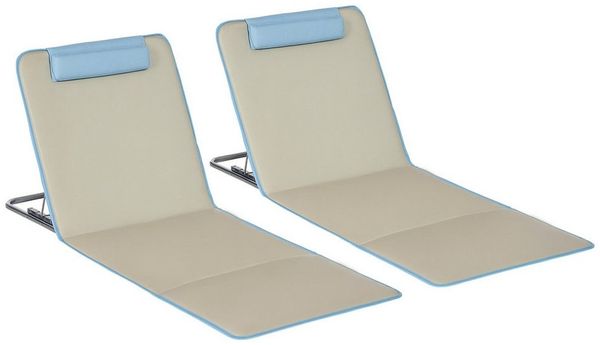 Outsunny Gartenliege Faltbare Strandmatratze, Höhenverstellbare Strandmatratze mit Tragetasche, 2 St, Oxfordstoff, Beige+Hellblau, 124 x 53 x 35-45 cm