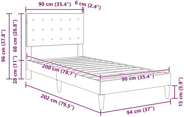 vidaXL Bettrahmen mit Kopfteil Dunkelgrau 90 x 200 cm Stoff 42027768 Bild 9