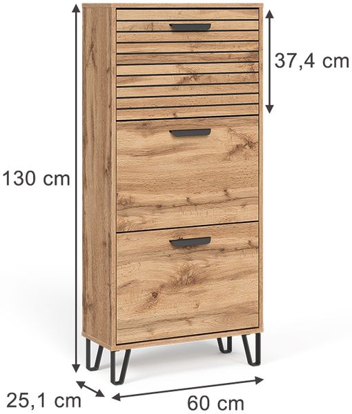 Schuhkipper Amber Eiche Wotan 62 x 130 cm mit 3 Fächern Vicco Bild 2