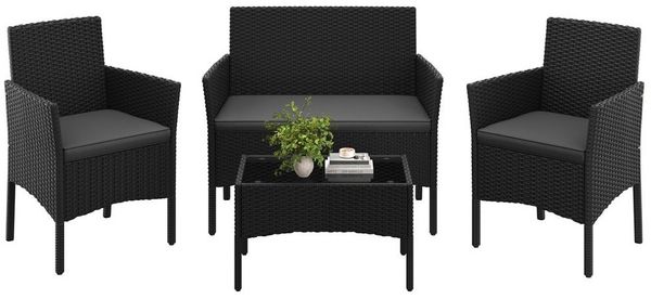 Yaheetech Balkonset Gartenmöbel-Set 4-er Set Rattanmöbel für 4 Personen, Gartengarnitur aus Zweisitzer-Sofa & 2 Einzelsofas & Kaffeetisch