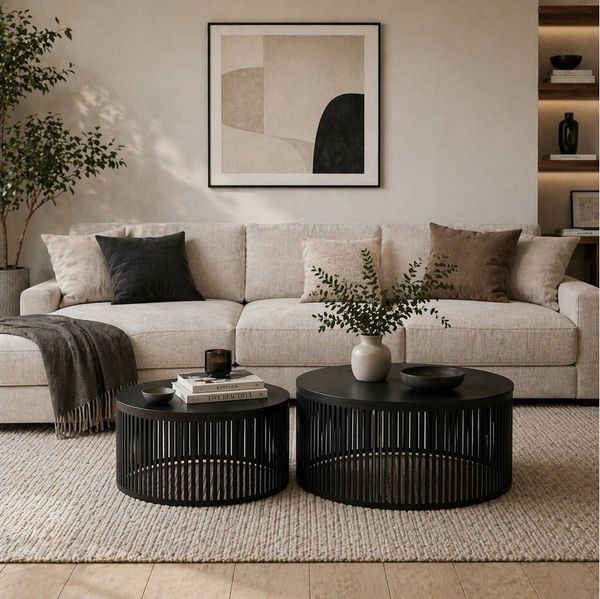 TWSOUL Couchtisch Set 2-teilig rund, moderne Wohnzimmertische mit stabiler Metallring, -Struktur, wasserabweisend & pflegeleicht