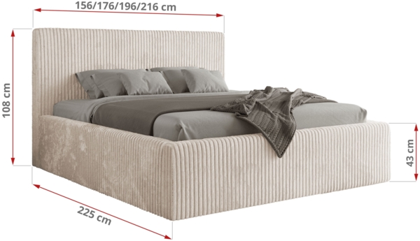 Polsterbett mit Stauraum Lattenrost TILIANO CLASSIC Bett gepolstert Doppelbett mit Kopfteil Multipocket Matratze - 200x200 cm - Beige Cord - ELORI LUX Bild 4